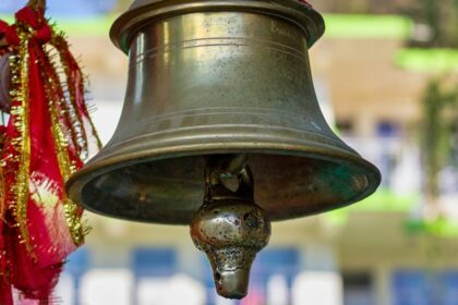 An image of temple bell in one of the sacred temple of Guwahati, in the state of Assam.