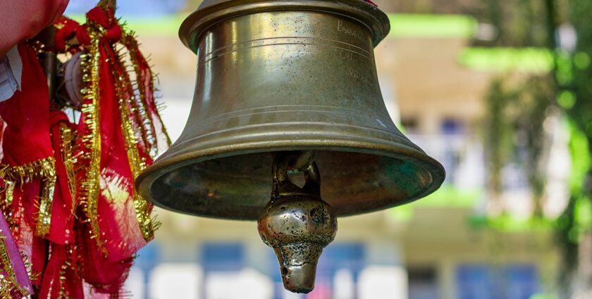 An image of temple bell in one of the sacred temple of Guwahati, in the state of Assam.