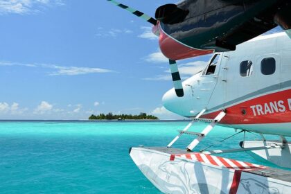 Scenic image of the floatplane in the Bathala island—Places to visit in Maldives