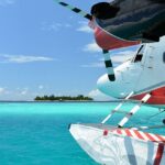 A picture of the floatplane parked to the north of Bathala Island in the Maldives.