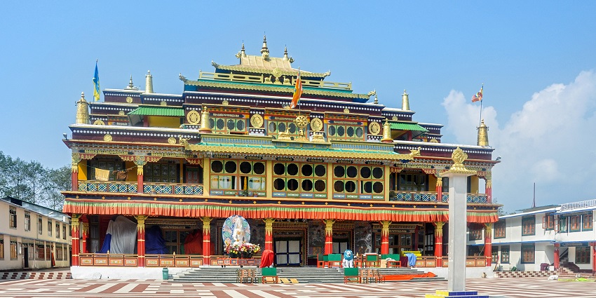 Ralang monastery is situated on a hill offering majestic views of the Kanchejunga range