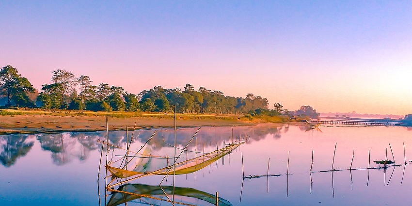 Scenic evening snapshot of the waterbody in Majuli—Best places to visit in Majuli