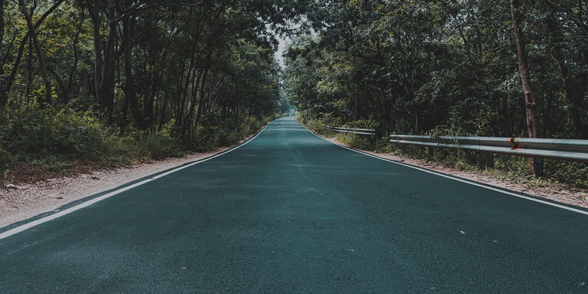 An image of a road in the Nallama Hills located in the state of Andhra Pradesh, India.