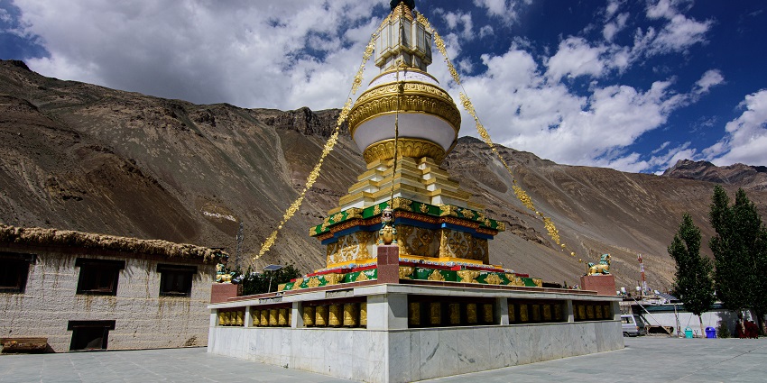 View of the mesmerising architecture of the Tabo Monastery with cloudy sky in background.