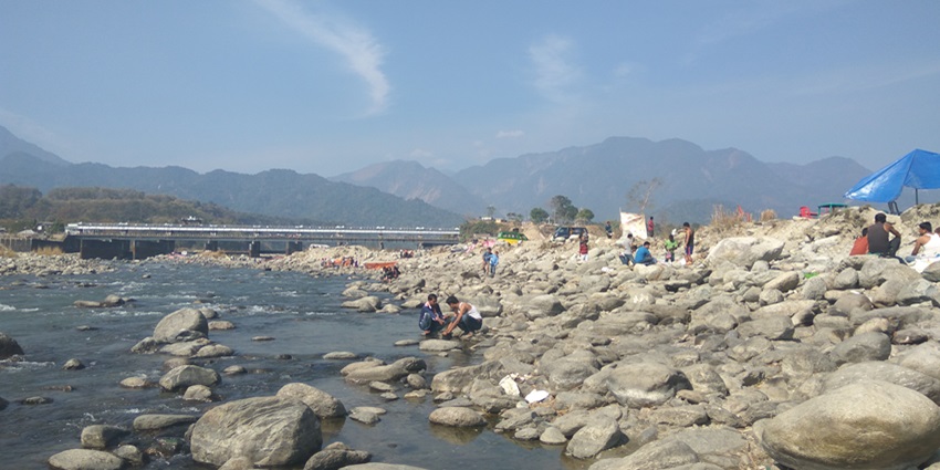 The view of the serene Dhansiri river in Bhairabkunda which is located in Assam, India.