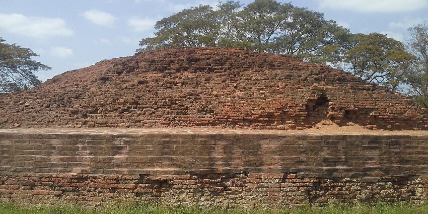 A view of the Maha stupa at Bhattiprolu Buddhist site in Guntur district, Amaravati.