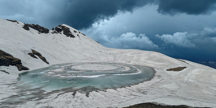 Sit back and relax near the peaceful Bhrigu Lake located in Manali, Himachal Pradesh.