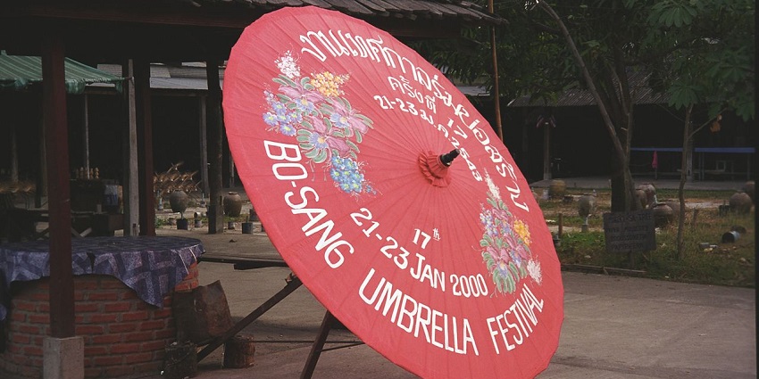Colourful display of handcrafted umbrellas at the Bo Sang, one of the Chiang Mai tourist places