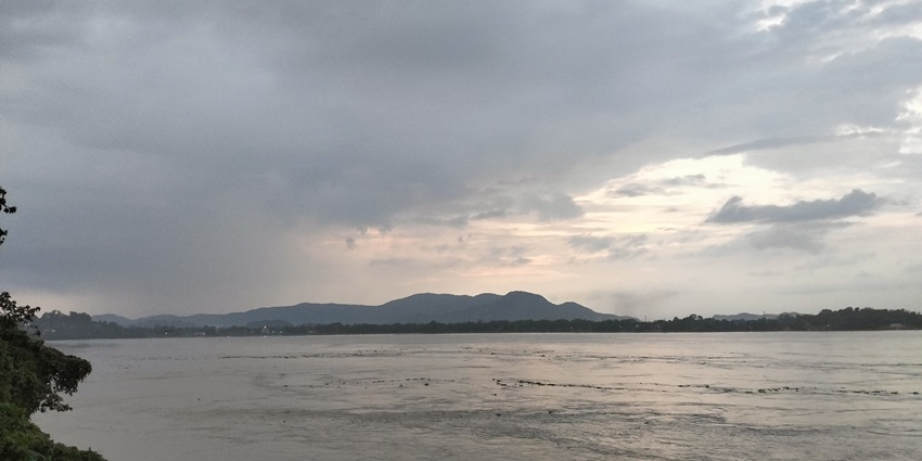 Still of the majestic Brahmaputra River Passing through the Mahabahu River heritage, Assam