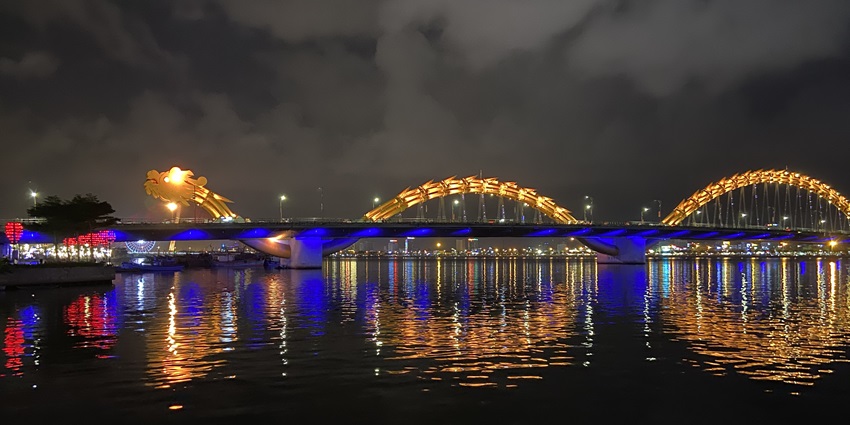 The dragon bridge that is lit up at night, provides a great panoramic view of Vietnam.