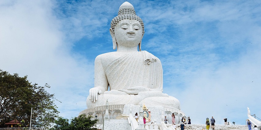 A view of the Phuket Big Buddha, also known as Maravija Buddha statue in Phuket.