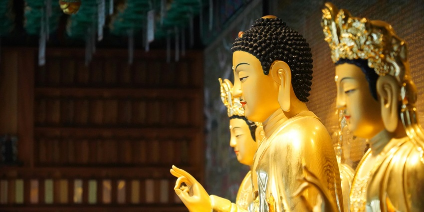 Golden Statues at Temple - Dolanji Bon Monastery is one of the best places to visit.