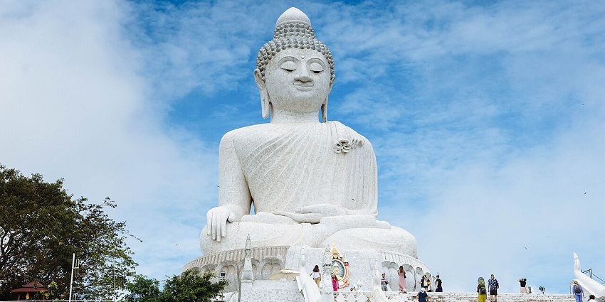 View of big white sculpture of Lord Buddha, which is the third-tallest statue in Thailand