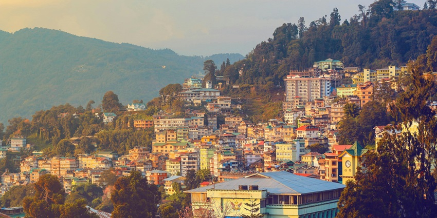 Aerial snapshot of the idyllic building on the Hills in Sikkim - Borong Hot Spring