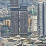 An aerial picture of a Junction in Bukit Bintang with many high rise buildings visible