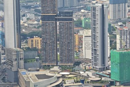 An aerial picture of a Junction in Bukit Bintang with many high rise buildings visible