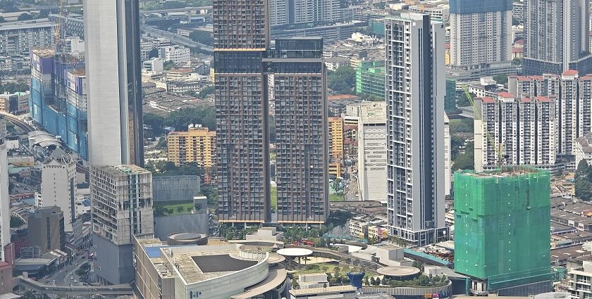 An aerial picture of a Junction in Bukit Bintang with many high rise buildings visible