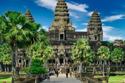 A group of temples in Angkor Wat which is one of the famous temples in Cambodia.