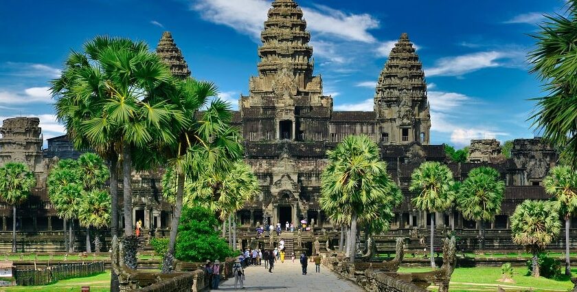 A group of temples in Angkor Wat which is one of the famous temples in Cambodia.