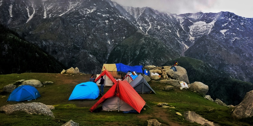 Beautiful image a perfect camping site amidst the mountains and valley of Himachal