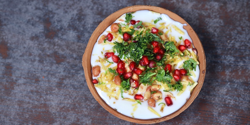 Chaat is an explosion of multiple flavours at once, with the tangy sauces, curs and crispy sev