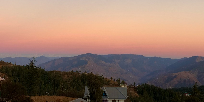 An evening view of the sun settling down at the Chail Wildlife Sanctuary in Chail.