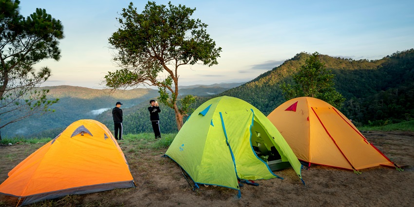 Enjoy the mesmerising views of Chail Valley while camping in Himachal Pradesh, India.