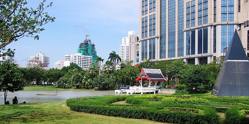 Scenic snapshot of the beautiful park in the city near the Jim Thompson House Museum