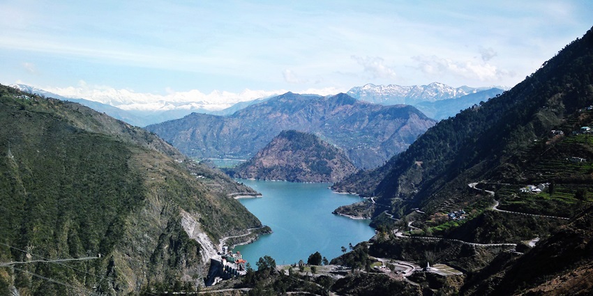 Image of mountains & Pir Panjal ranges is Chamera river dam view from top of a mountain