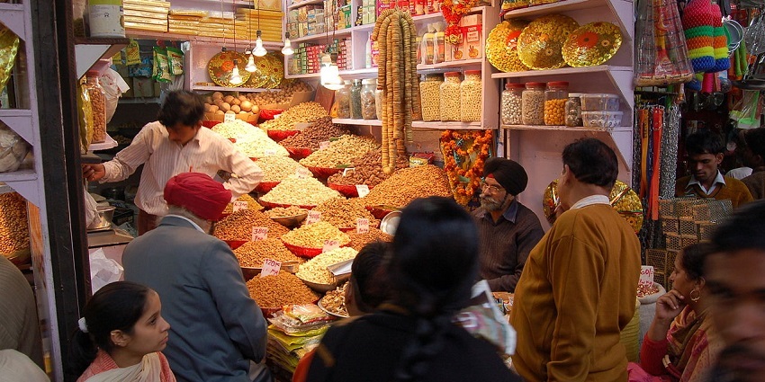 A food shop in Chandni Chowk is a delight to behold with several goods and food items
