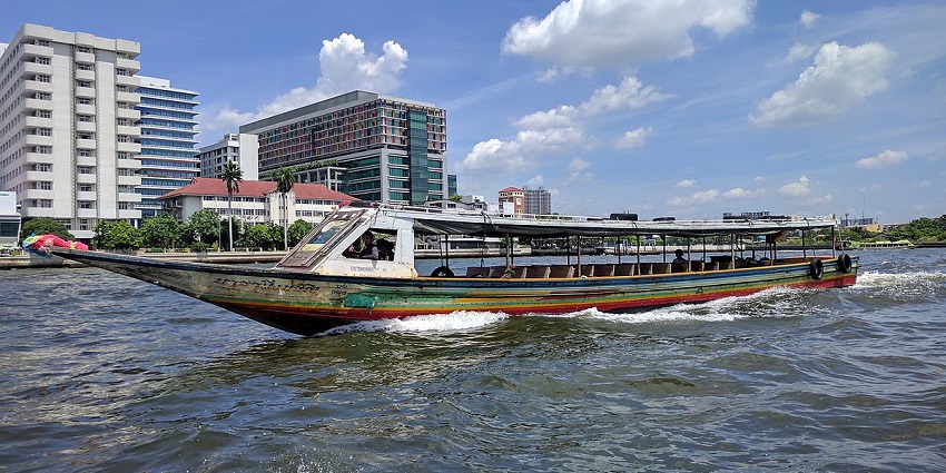 Scenic snap of a cruise on the Chao Phraya River—New year celebration in Bangkok