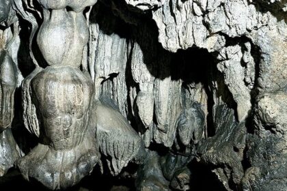 The Snapshot of the naturally formed stalactites in one of the caves in Cherrapunji