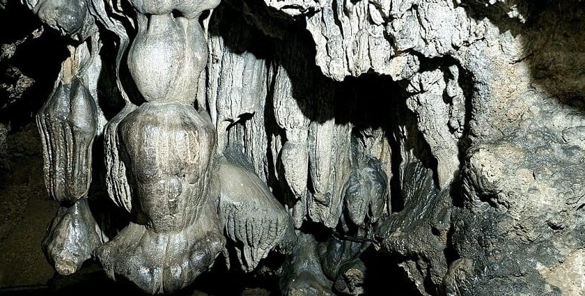 The Snapshot of the naturally formed stalactites in one of the caves in Cherrapunji