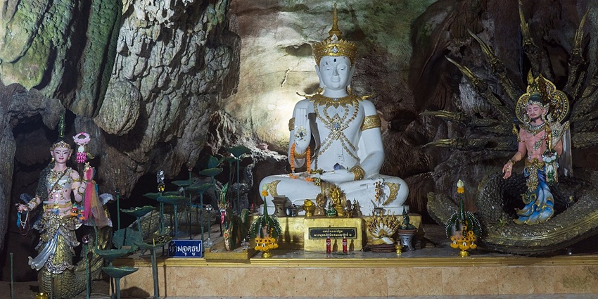 A picture of a cave system near the Elephant Nature Park with stunning idols of lord Buddha
