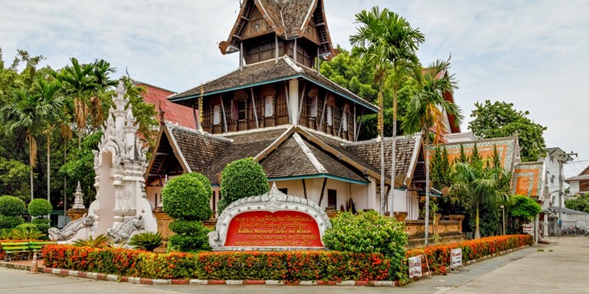 Mesmerising view of the Buddhist Manuscript Library and Museum with a unique architecture