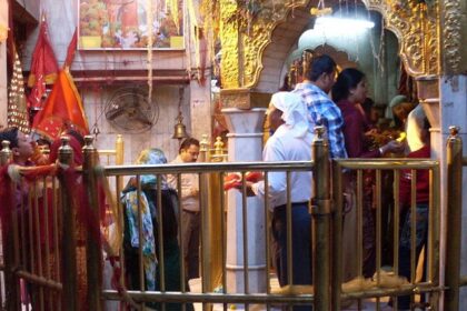 Devotees having darhsna at the durbar of Chintputni temple, a sacred haven in Himachal