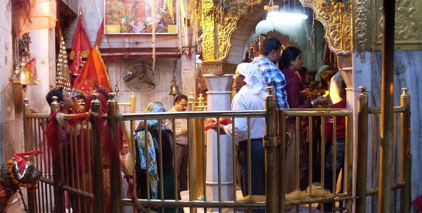 Devotees having darhsna at the durbar of Chintputni temple, a sacred haven in Himachal