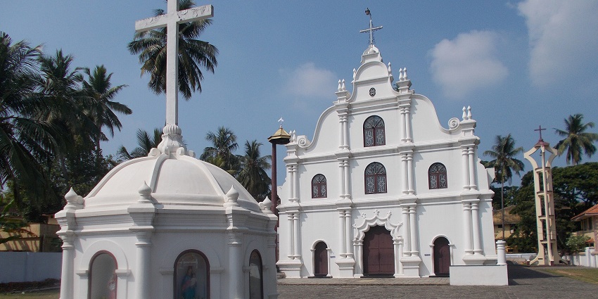 Our Lady of Life Church in Mattancherry, featuring colonial architecture and white facade.
