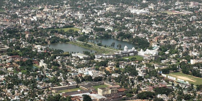 Aerial view of the city of Agartala - one of the most beautiful places in Tripura