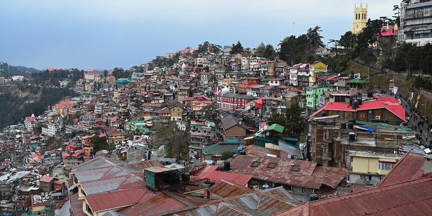 Panoramic view of the city of Shimla from the hilltop during the summer season