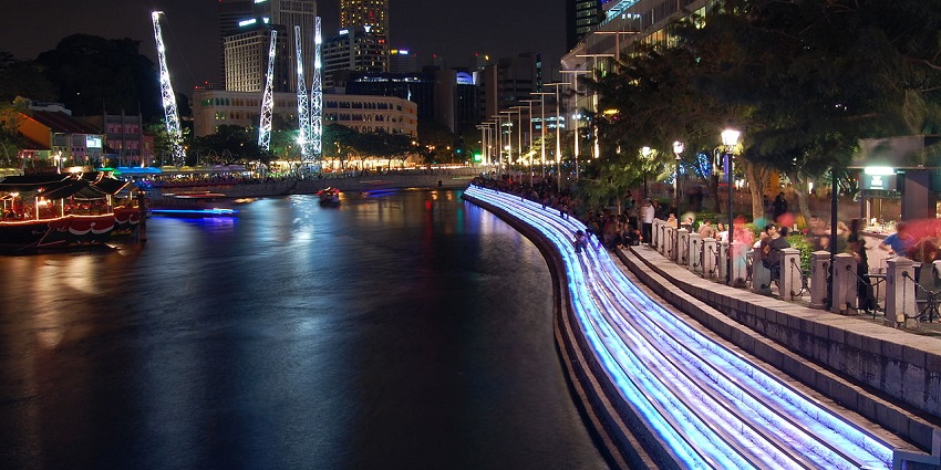 Night time riverside views from Clarke Quay Central