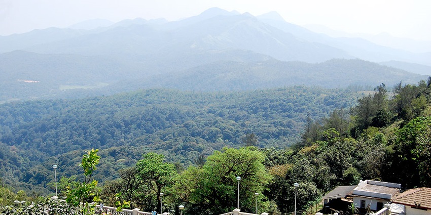 An aerial view of a serene hill station near Kannur with a cover of lush greenery all around