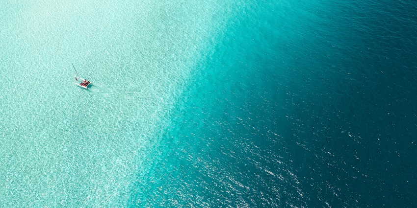 An aerial view of azure waters of Dai Lanh Beach, one of the top beaches in Nha Trang.
