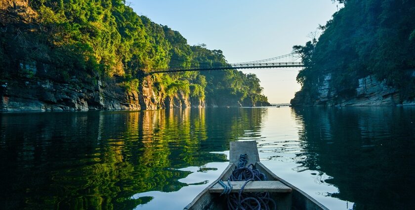 An amazing view of the pristine Dawki River, located in the state of Meghalaya, India.