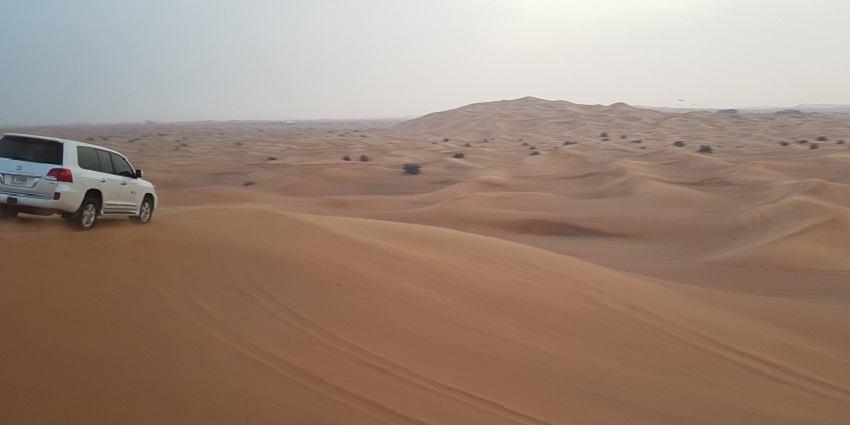Scenic image of the Arabin desert during the safari ride- new year celebration in Dubai