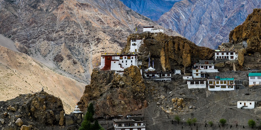 A picture of the Dhankar Monastery, a Buddhist holy shrine located in Himachal Pradesh.