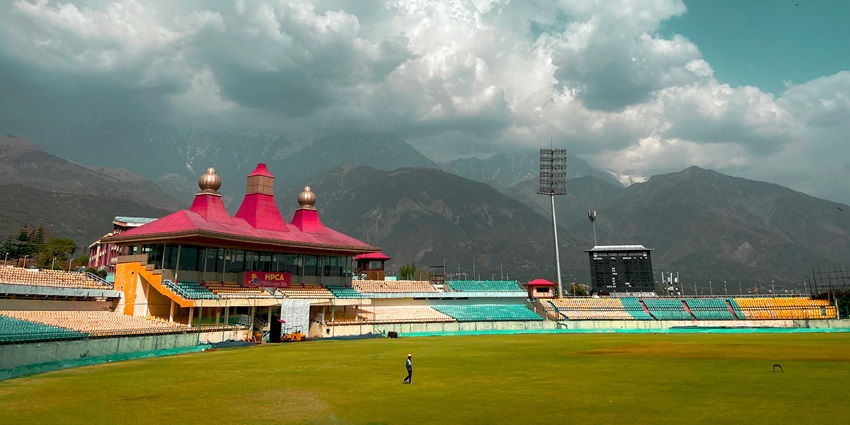 A view of a stadium in Dharamshala, one of the best places to visit in Himachal in May.
