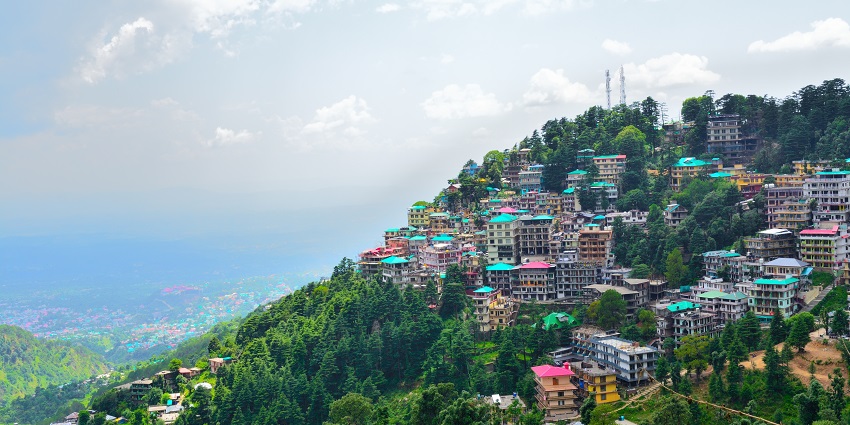 Panoramic view of the city of Dhramshala near the Dhauladhar wildlife sanctuary