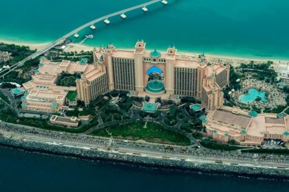 An aerial view of Atlantis, the Palm, one of the places to visit in Dubai with family