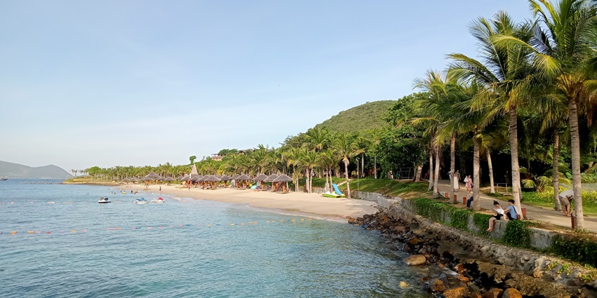 A scenic view of azure waters of Duong Beach, one of the best beaches in Nha Trang.